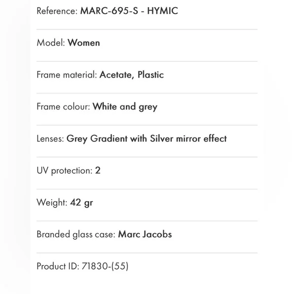 MARC JACOBS Sunglasses MJ693S-HYMIC-55  Shades White NEW With Case/Wipe - Picture 10 of 10